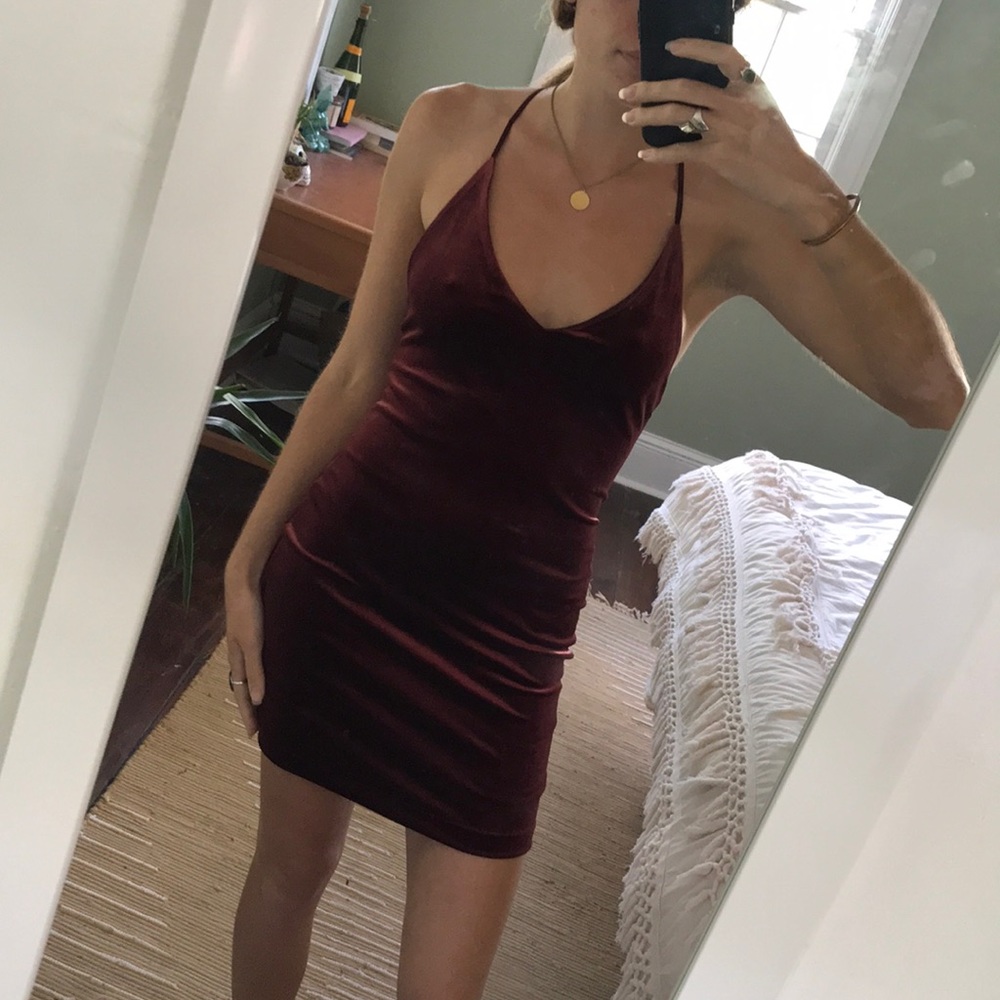 Maroon velvet urban outfitters dress